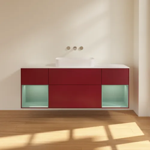 VILLEROY BOCH Toaletní skříňka Finion, s osvětlením, 4 výsuvy, 1600 x 603 x 501 mm, Pivoňka matný lak / Olivový matný lak / Sklo bílé matné #F741GMHB, obrázek 3