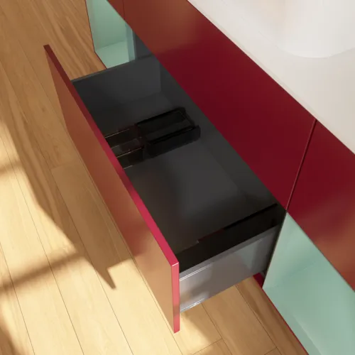 VILLEROY BOCH Toaletní skříňka Finion, s osvětlením, 4 výsuvy, 1600 x 603 x 501 mm, Pivoňka matný lak / Olivový matný lak / Sklo bílé matné #F741GMHB, obrázek 7