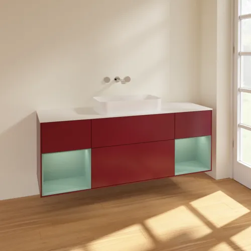 VILLEROY BOCH Toaletní skříňka Finion, s osvětlením, 4 výsuvy, 1600 x 603 x 501 mm, Pivoňka matný lak / Olivový matný lak / Sklo bílé matné #F741GMHB, obrázek 2