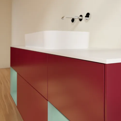 VILLEROY BOCH Toaletní skříňka Finion, s osvětlením, 4 výsuvy, 1600 x 603 x 501 mm, Pivoňka matný lak / Olivový matný lak / Sklo bílé matné #F741GMHB, obrázek 6