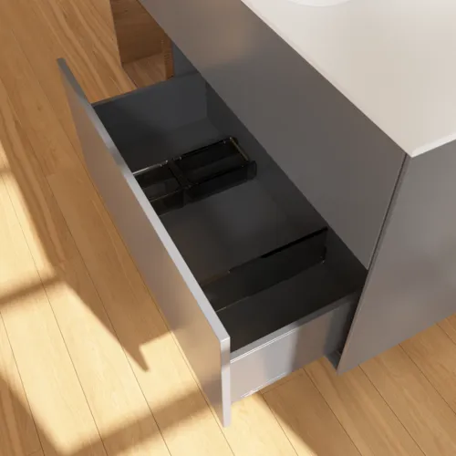 VILLEROY BOCH Toaletní skříňka Finion, s osvětlením, 3 výsuvy, 1200 x 603 x 501 mm, antracit matný lak / ořechová dýha / sklo bílé matné #F701GNGK, obrázek 4