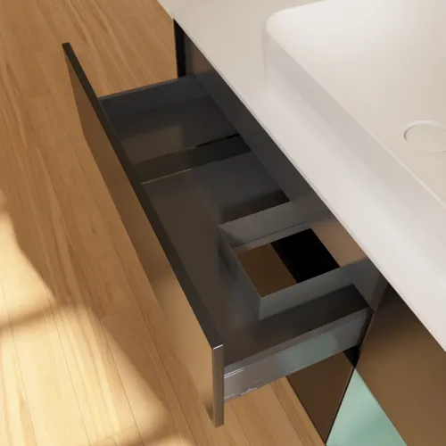 VILLEROY BOCH Toaletní skříňka Finion, s osvětlením, 3 výsuvy, 1200 x 603 x 501 mm, černý matný lak / olivový matný lak / bílé matné sklo #F711GMPD, obrázek 5