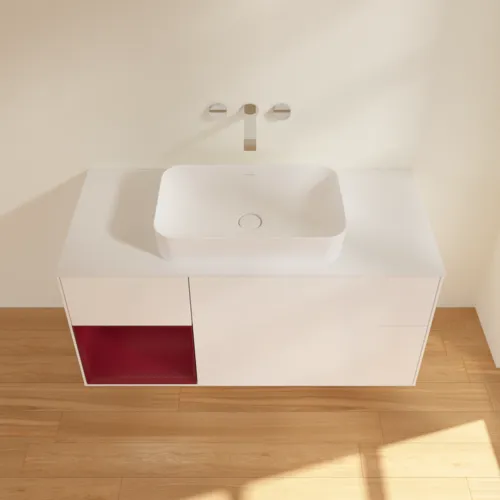 VILLEROY BOCH Toaletní skříňka Finion, s osvětlením, 3 výsuvy, 1200 x 603 x 501 mm, bílý matný lak / pivoňkový matný lak / sklo bílé matné #F701HBMT, obrázek 3