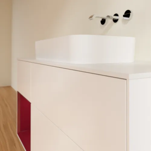 VILLEROY BOCH Toaletní skříňka Finion, s osvětlením, 3 výsuvy, 1200 x 603 x 501 mm, bílý matný lak / pivoňkový matný lak / sklo bílé matné #F701HBMT, obrázek 4