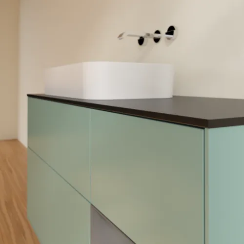 VILLEROY BOCH Toaletní skříňka Finion, s osvětlením, 3 výsuvy, 1200 x 603 x 501 mm, olivový matný lak / antracitový matný lak / černé matné sklo #F692GKGM, obrázek 5
