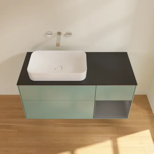 VILLEROY BOCH Toaletní skříňka Finion, s osvětlením, 3 výsuvy, 1200 x 603 x 501 mm, olivový matný lak / antracitový matný lak / černé matné sklo #F692GKGM, obrázek 3