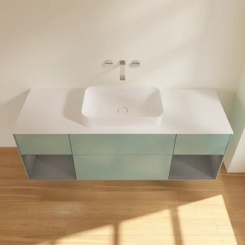 VILLEROY BOCH Toaletní skříňka Finion, s osvětlením, 4 výsuvy, 1600 x 603 x 501 mm, olivový matný lak / antracitový matný lak / bílé matné sklo #F741GKGM, obrázek 4