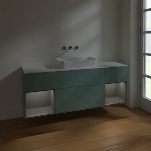 VILLEROY BOCH Toaletní skříňka Finion, s osvětlením, 4 výsuvy, 1600 x 603 x 501 mm, olivový matný lak / antracitový matný lak / bílé matné sklo #F741GKGM, obrázek 5
