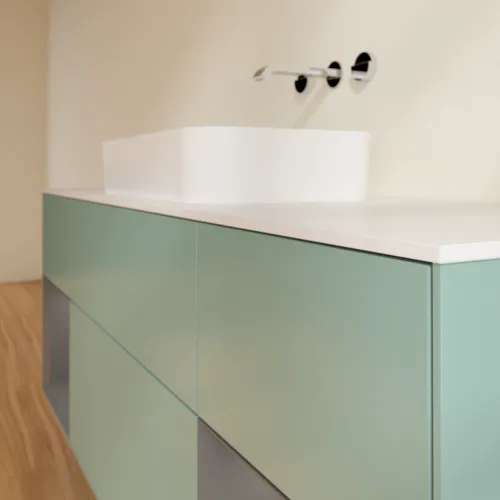 VILLEROY BOCH Toaletní skříňka Finion, s osvětlením, 4 výsuvy, 1600 x 603 x 501 mm, olivový matný lak / antracitový matný lak / bílé matné sklo #F741GKGM, obrázek 6