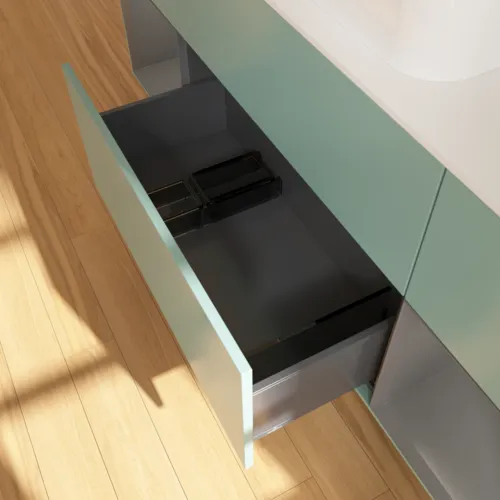 VILLEROY BOCH Toaletní skříňka Finion, s osvětlením, 4 výsuvy, 1600 x 603 x 501 mm, olivový matný lak / antracitový matný lak / bílé matné sklo #F741GKGM, obrázek 7