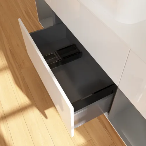 VILLEROY BOCH Toaletní skříňka Finion, s osvětlením, 4 výsuvy, 1600 x 603 x 501 mm, lesklý bílý lak / antracitový matný lak / bílé matné sklo #F741GKGF, obrázek 5