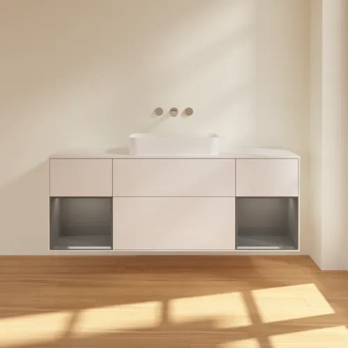 VILLEROY BOCH Toaletní skříňka Finion, s osvětlením, 4 výsuvy, 1600 x 603 x 501 mm, lesklý bílý lak / antracitový matný lak / bílé matné sklo #F741GKGF, obrázek 3