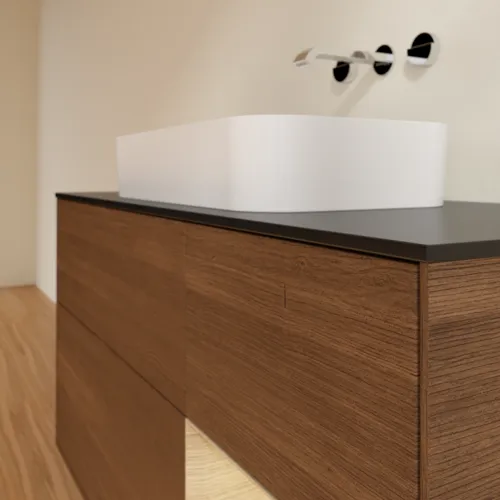 VILLEROY BOCH Toaletní skříňka Finion, s osvětlením, 3 výsuvy, 1200 x 603 x 501 mm, ořechová dýha / dubová dýha / sklo černé matné #F712PCGN, obrázek 4