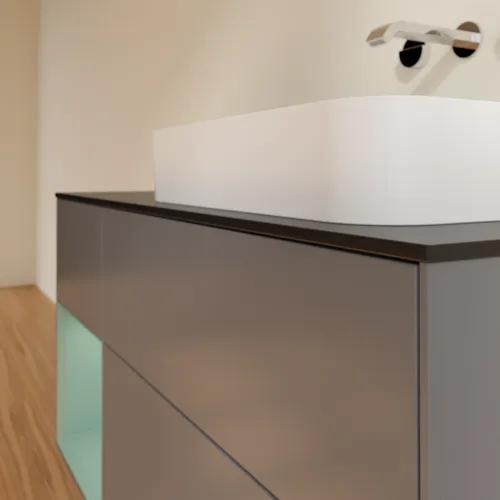 VILLEROY BOCH Toaletní skříňka Finion, s osvětlením, 3 výsuvy, 1200 x 603 x 501 mm, antracitový matný lak / olivový matný lak / černé matné sklo #F682GMGK, obrázek 5
