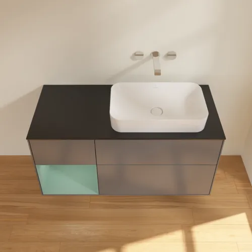 VILLEROY BOCH Toaletní skříňka Finion, s osvětlením, 3 výsuvy, 1200 x 603 x 501 mm, antracitový matný lak / olivový matný lak / černé matné sklo #F682GMGK, obrázek 3