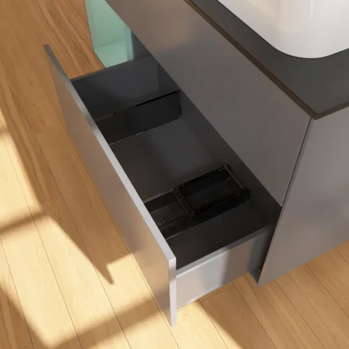 VILLEROY BOCH Toaletní skříňka Finion, s osvětlením, 3 výsuvy, 1200 x 603 x 501 mm, antracitový matný lak / olivový matný lak / černé matné sklo #F682GMGK, obrázek 6