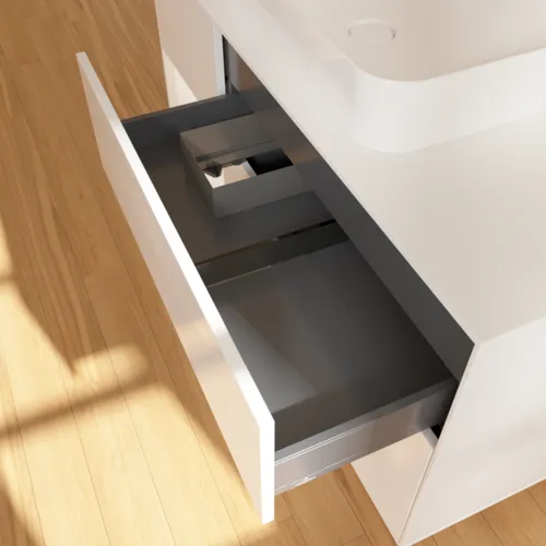VILLEROY BOCH Toaletní skříňka Finion, s osvětlením, 3 výsuvy, 1200 x 603 x 501 mm, lesklý bílý lak / bílý matný lak / bílé matné sklo #F701MTGF, obrázek 4