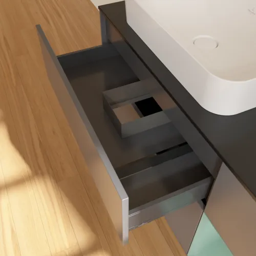 VILLEROY BOCH Toaletní skříňka Finion, s osvětlením, 3 výsuvy, 1200 x 603 x 501 mm, antracitový matný lak / olivový matný lak / černé matné sklo #F692GMGK, obrázek 4