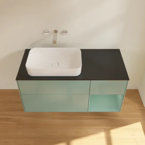 VILLEROY BOCH Toaletní skříňka Finion, s osvětlením, 3 výsuvy, 1200 x 603 x 501 mm, olivově matný lak / olivově matný lak / sklo černé matné #F692GMGM, obrázek 3
