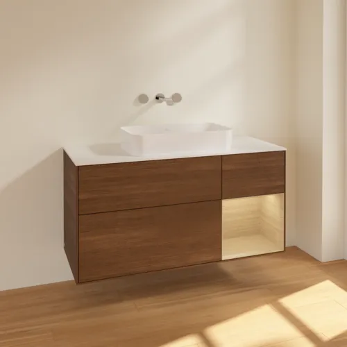 VILLEROY BOCH Toaletní skříňka Finion, s osvětlením, 3 výsuvy, 1200 x 603 x 501 mm, ořechová dýha / dubová dýha / sklo bílé matné #F711PCGN, obrázek 2
