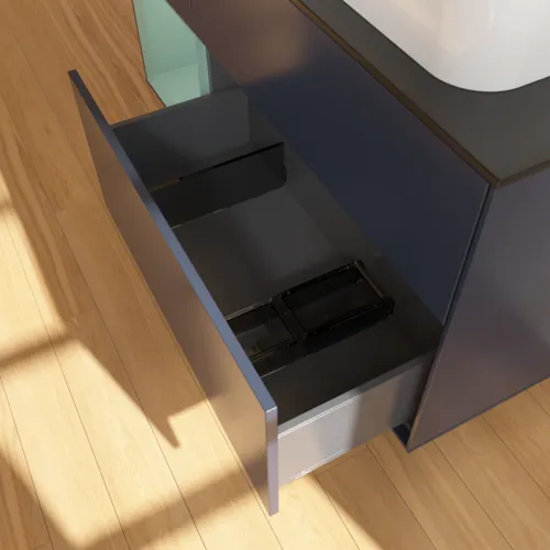 VILLEROY BOCH Toaletní skříňka Finion, s osvětlením, 3 výsuvy, 1200 x 603 x 501 mm, Midnight Blue Matt Lacquer / Olive Matt Lacquer / Glass Black Matt #F682GMHG, obrázek 6