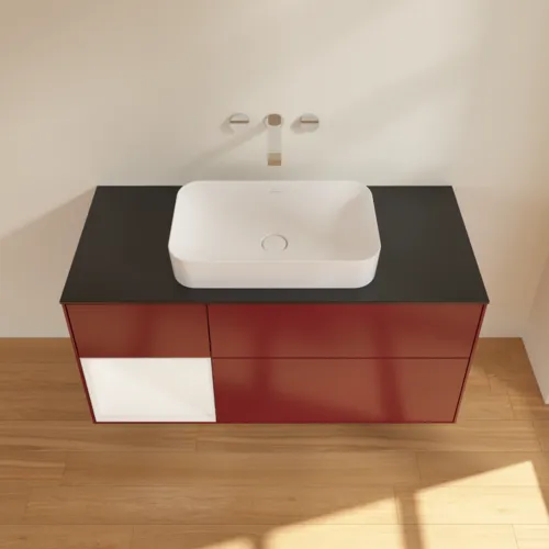 VILLEROY BOCH Toaletní skříňka Finion, s osvětlením, 3 výsuvy, 1200 x 603 x 501 mm, matný lak Peony / bílý matný lak / černé matné sklo #F702MTHB, obrázek 3