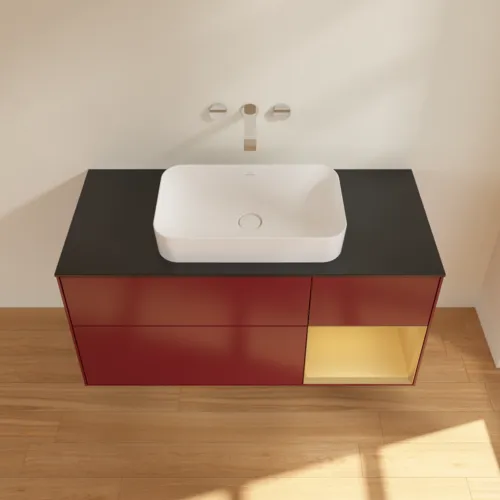 VILLEROY BOCH Toaletní skříňka Finion, s osvětlením, 3 výsuvy, 1200 x 603 x 501 mm, Peony Matt Lacquer / Gold Matt Lacquer / Glass Black Matt #F712HFHB, obrázek 3
