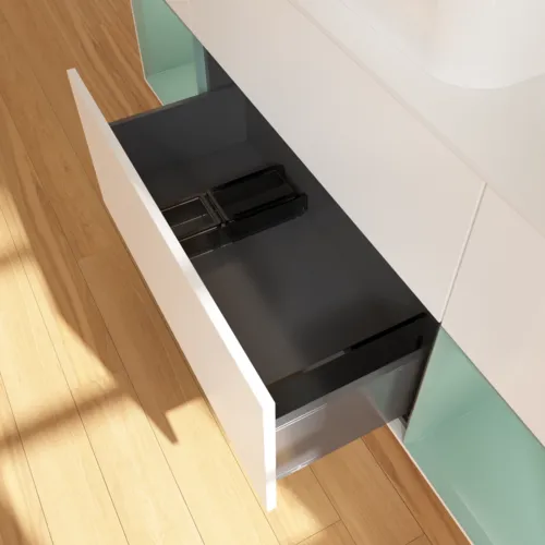 VILLEROY BOCH Toaletní skříňka Finion, s osvětlením, 4 výsuvy, 1600 x 603 x 501 mm, bílý matný lak / olivový matný lak / bílé matné sklo #F741GMMT, obrázek 7