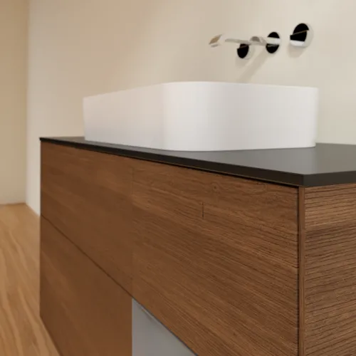 VILLEROY BOCH Toaletní skříňka Finion, s osvětlením, 3 výsuvy, 1200 x 603 x 501 mm, ořechová dýha / antracitový matný lak / černé matné sklo #F712GKGN, obrázek 6