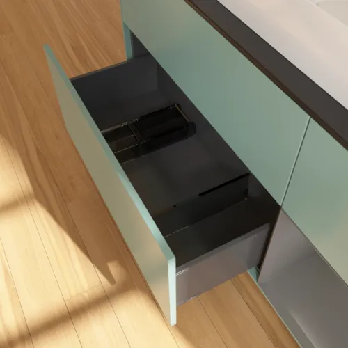 VILLEROY BOCH Toaletní skříňka Finion, s osvětlením, 3 výsuvy, 1200 x 603 x 501 mm, olivový matný lak / antracitový matný lak / černé matné sklo #F712GKGM, obrázek 4