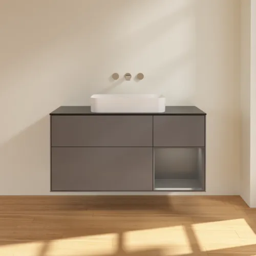 VILLEROY BOCH Toaletní skříňka Finion, s osvětlením, 3 výsuvy, 1200 x 603 x 501 mm, antracit matný lak / antracit matný lak / sklo černé matné #F712GKGK, obrázek 2