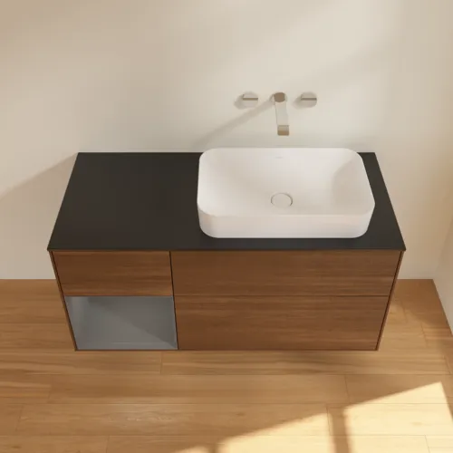 VILLEROY BOCH Toaletní skříňka Finion, s osvětlením, 3 výsuvy, 1200 x 603 x 501 mm, ořechová dýha / antracitový matný lak / černé matné sklo #F682GKGN, obrázek 4