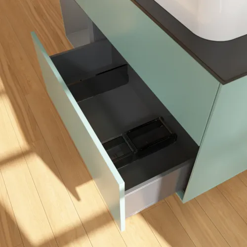 VILLEROY BOCH Toaletní skříňka Finion, s osvětlením, 3 výsuvy, 1200 x 603 x 501 mm, olivový matný lak / antracitový matný lak / černé matné sklo #F682GKGM, obrázek 6