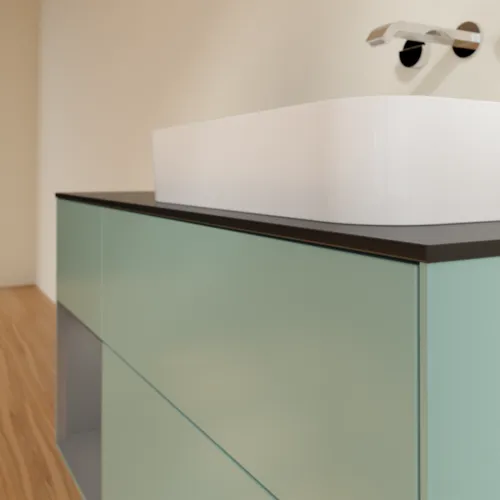 VILLEROY BOCH Toaletní skříňka Finion, s osvětlením, 3 výsuvy, 1200 x 603 x 501 mm, olivový matný lak / antracitový matný lak / černé matné sklo #F682GKGM, obrázek 5
