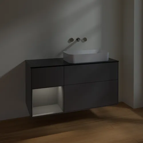 VILLEROY BOCH Toaletní skříňka Finion, s osvětlením, 3 výsuvy, 1200 x 603 x 501 mm, antracit matný lak / antracit matný lak / sklo černé matné #F682GKGK, obrázek 5