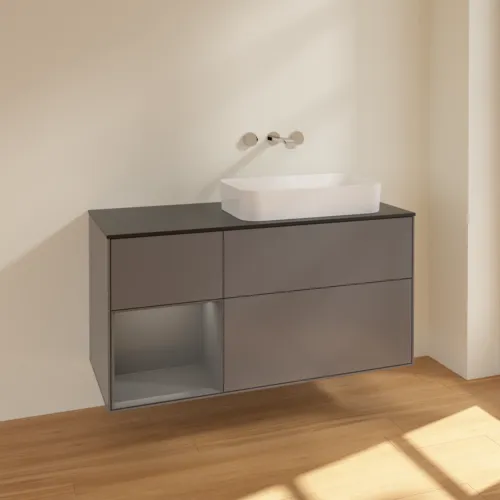 VILLEROY BOCH Toaletní skříňka Finion, s osvětlením, 3 výsuvy, 1200 x 603 x 501 mm, antracit matný lak / antracit matný lak / sklo černé matné #F682GKGK, obrázek 2