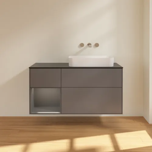 VILLEROY BOCH Toaletní skříňka Finion, s osvětlením, 3 výsuvy, 1200 x 603 x 501 mm, antracit matný lak / antracit matný lak / sklo černé matné #F682GKGK, obrázek 3