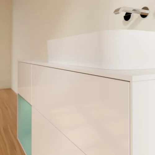 VILLEROY BOCH Toaletní skříňka Finion, s osvětlením, 3 výsuvy, 1200 x 603 x 501 mm, lesklý bílý lak / olivově matný lak / sklo bílé matné #F681GMGF, obrázek 5