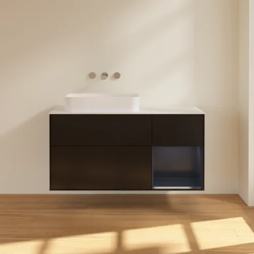 VILLEROY BOCH Toaletní skříňka Finion, s osvětlením, 3 výsuvy, 1200 x 603 x 501 mm, černý matný lak / půlnoční modrý matný lak / bílé matné sklo #F691HGPD, obrázek 2