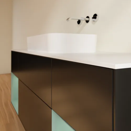 VILLEROY BOCH Toaletní skříňka Finion, s osvětlením, 4 výsuvy, 1600 x 603 x 501 mm, černý matný lak / olivový matný lak / bílé matné sklo #F741GMPD, obrázek 6