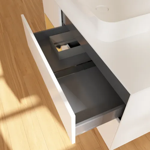 VILLEROY BOCH Toaletní skříňka Finion, s osvětlením, 3 výsuvy, 1200 x 603 x 501 mm, bílý matný lak / zlatý matný lak / bílé matné sklo #F701HFMT, obrázek 5