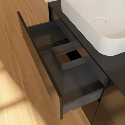 VILLEROY BOCH Toaletní skříňka Finion, 4 výsuvy, 1600 x 603 x 501 mm, černý matný lak / černé matné sklo #F72200PD, obrázek 4