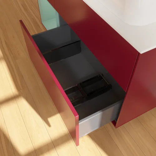 VILLEROY BOCH Toaletní skříňka Finion, s osvětlením, 3 výsuvy, 1200 x 603 x 501 mm, Pivoňka matný lak / Olivový matný lak / Sklo bílé matné #F681GMHB, obrázek 6