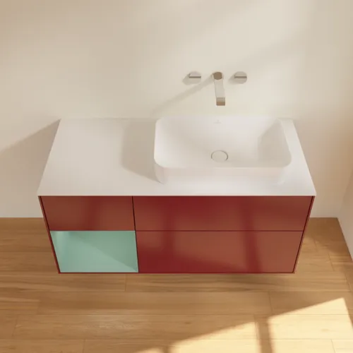 VILLEROY BOCH Toaletní skříňka Finion, s osvětlením, 3 výsuvy, 1200 x 603 x 501 mm, Pivoňka matný lak / Olivový matný lak / Sklo bílé matné #F681GMHB, obrázek 3