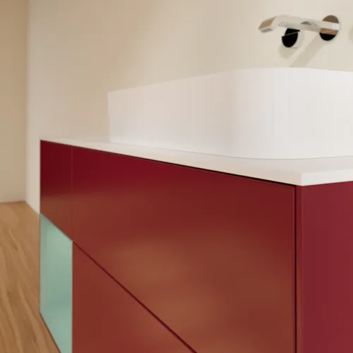 VILLEROY BOCH Toaletní skříňka Finion, s osvětlením, 3 výsuvy, 1200 x 603 x 501 mm, Pivoňka matný lak / Olivový matný lak / Sklo bílé matné #F681GMHB, obrázek 5