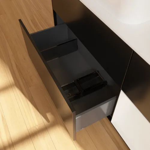 VILLEROY BOCH Toaletní skříňka Finion, s osvětlením, 3 výsuvy, 1200 x 603 x 501 mm, černý matný lak / bílý lesklý lak / bílé matné sklo #F691GFPD, obrázek 5