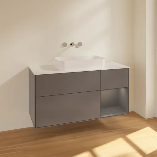 VILLEROY BOCH Toaletní skříňka Finion, s osvětlením, 3 výsuvy, 1200 x 603 x 501 mm, antracit matný lak / antracit matný lak / sklo bílé matné #F711GKGK, obrázek 2
