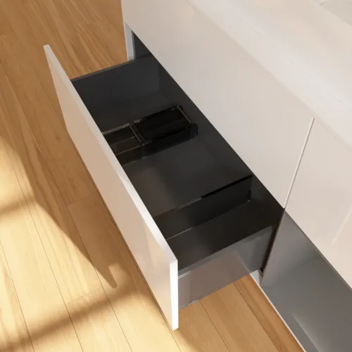 VILLEROY BOCH Toaletní skříňka Finion, s osvětlením, 3 výsuvy, 1200 x 603 x 501 mm, lesklý bílý lak / antracitový matný lak / bílé matné sklo #F711GKGF, obrázek 5