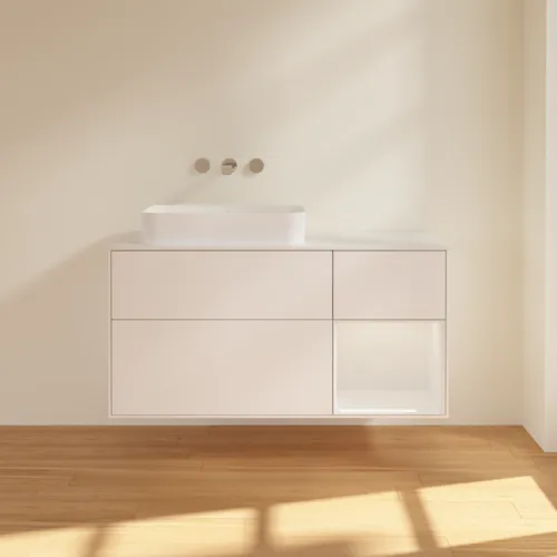 VILLEROY BOCH Umyvadlová skříňka Finion, s osvětlením, 3 výsuvy, 1200 x 603 x 501 mm, bílý matný lak / bílý lesklý lak / bílé matné sklo #F691GFMT, obrázek 2