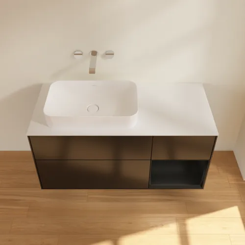 VILLEROY BOCH Toaletní skříňka Finion, s osvětlením, 3 výsuvy, 1200 x 603 x 501 mm, černý matný lak / černý matný lak / sklo bílé matné #F691PDPD, obrázek 3